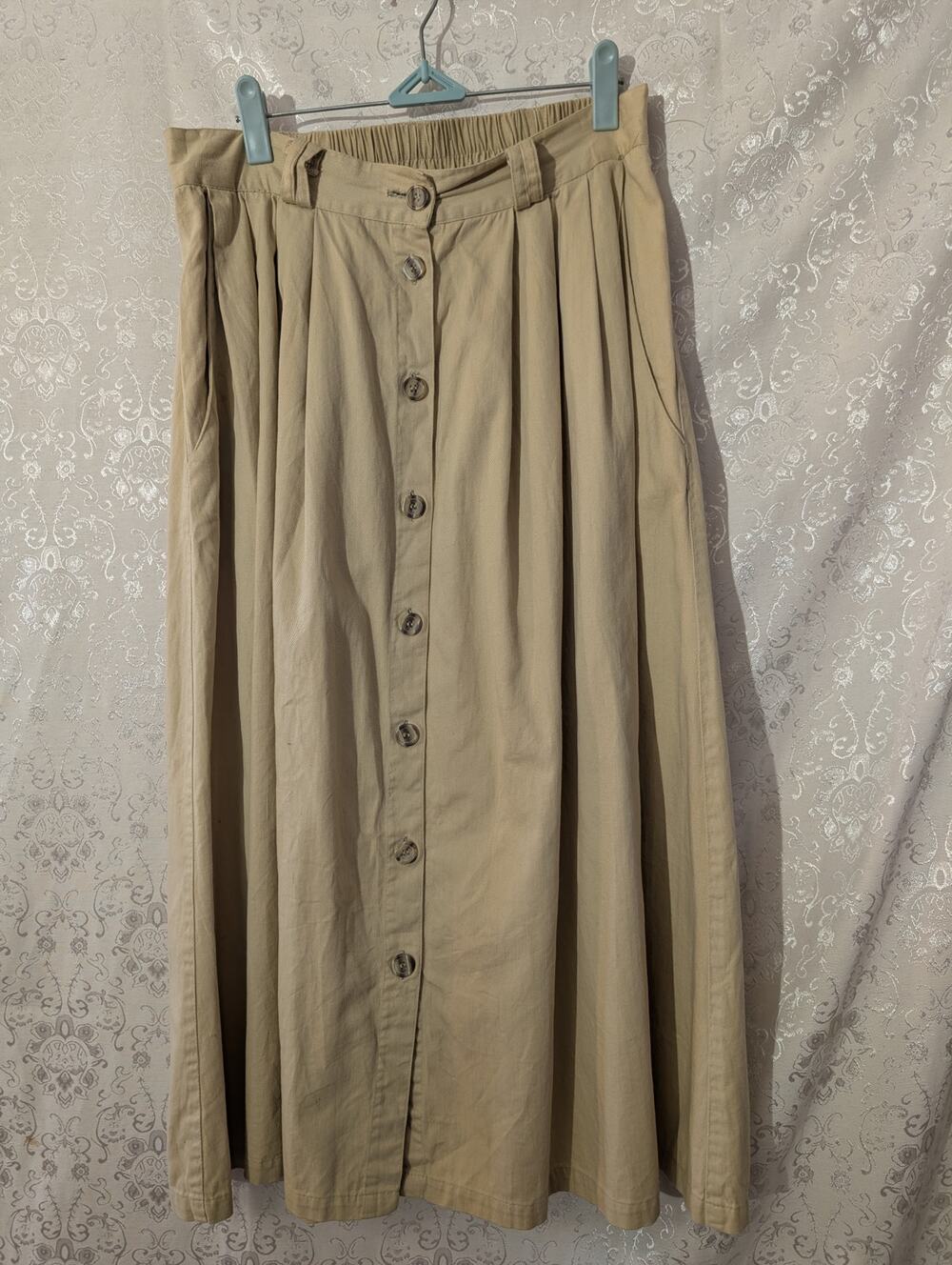 White Stag Plus Vintage 90s Khaki Button Front Maxi Skirt Pleated